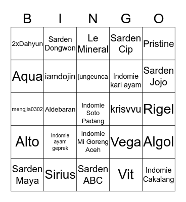 Berudu Bingo Card
