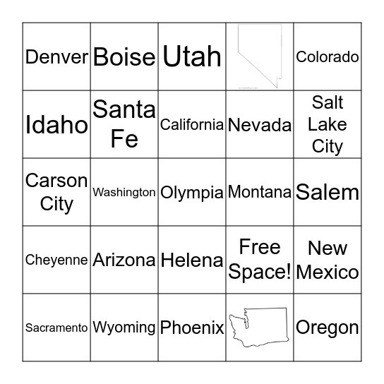 Rocky Mountain & Pacific States Bingo Card