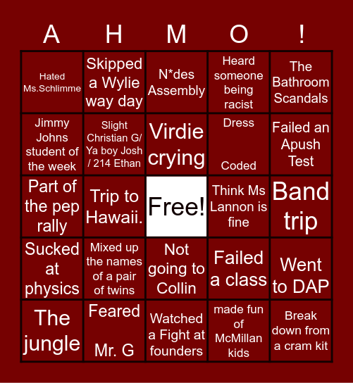 Wylie Bingo Card