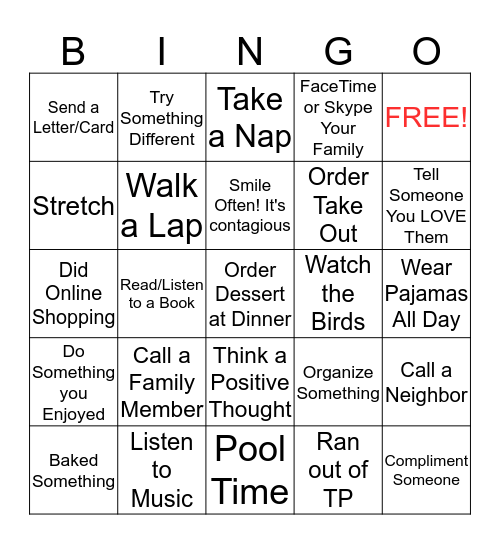 QUARANTINE BINGO Card