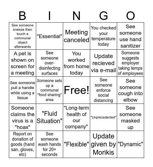 COVID-19 Bingo! Bingo Card