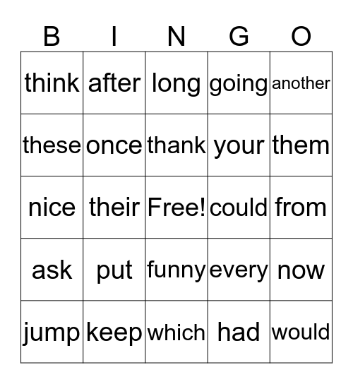 Sight Word-1st Bingo Card