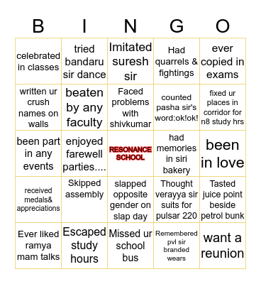 RESONANCE Bingo Card