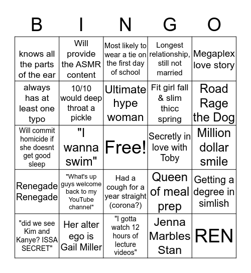 Katelyn Bingo Card