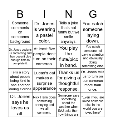 Symphonic Band Bingo Board Bingo Card