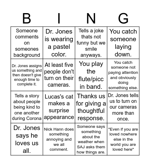 Symphonic Band Bingo Board Bingo Card