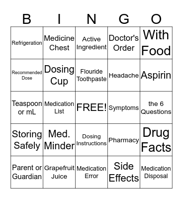 Medication Safety Bingo Card