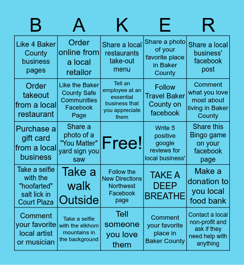 Baker County "Support Local" Bingo Card