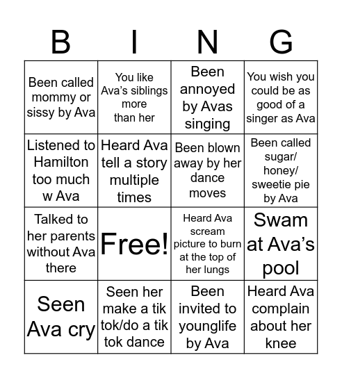 Ava Bingo Card