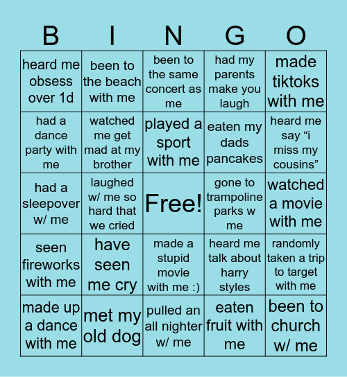 izzy’s Bingo Card