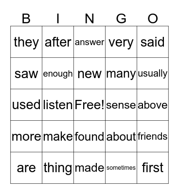 Sight Word-2nd Bingo Card