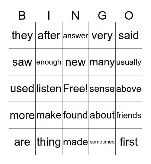 Sight Word-2nd Bingo Card