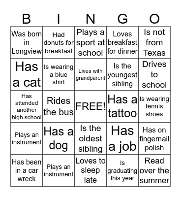 Ice Breaker BINGO Card