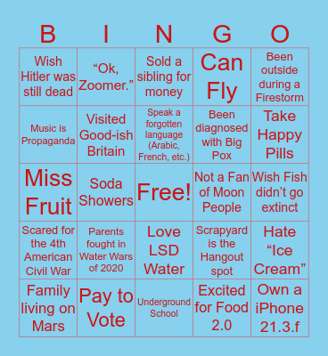 2050 Kids Bingo Card