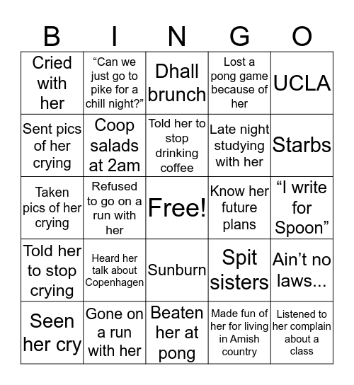 Maddie Bingo Card