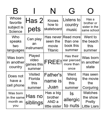 Untitled Bingo Card