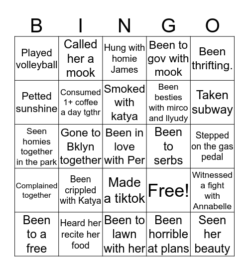 Katya bingo Card