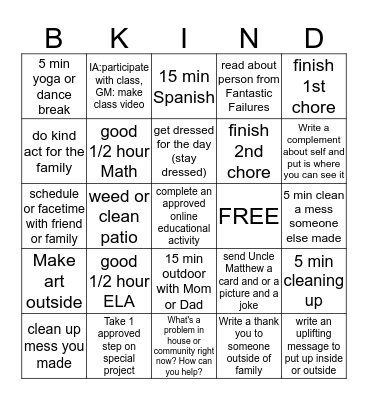 House Fun Bingo Card