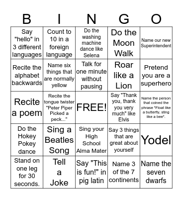 Welcome Back!! Bingo Card