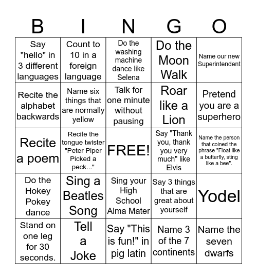 Welcome Back!! Bingo Card