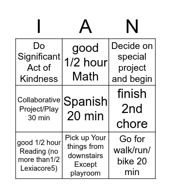 House Fun Bingo Day 3 Thur 4/9 Bingo Card