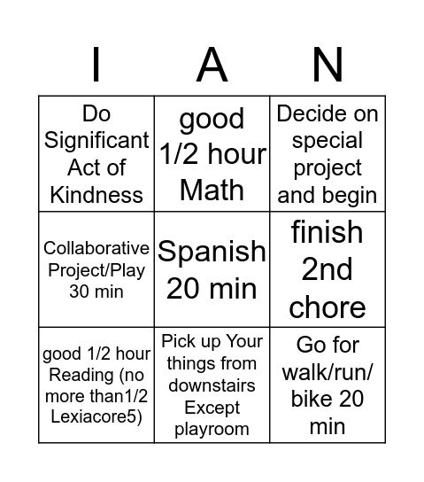House Fun Bingo Day 3 Thur 4/9 Bingo Card