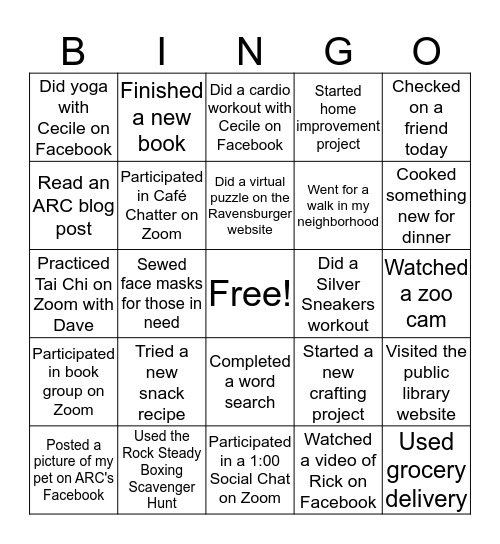 Activity Bingo 2 Bingo Card