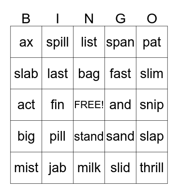 Short i and a Bingo Card