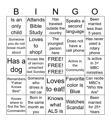 MBC Family Bingo  Bingo Card