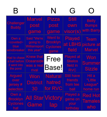 Long Beach Little League Bingo Card