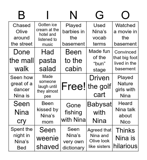 Nina bingo!! Bingo Card