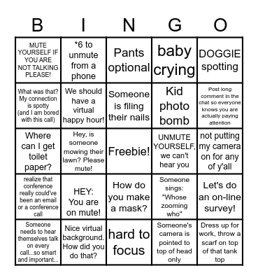 Zoom bingo: Bingo Card