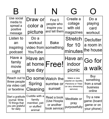 Corn-Teen Self Care Bingo Card