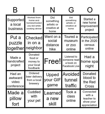 Social DIstancing Bingo Card