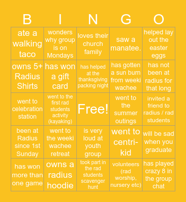 Rad Students Bingo Card