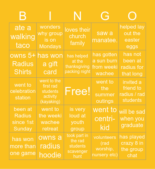 Rad Students Bingo Card