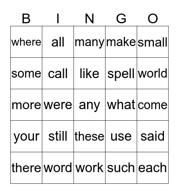Sight words List # 6 Bingo Card