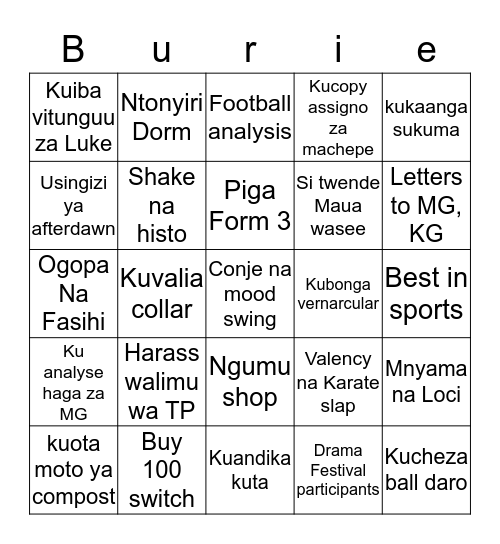 Form 4Tea Burie Bingo Card