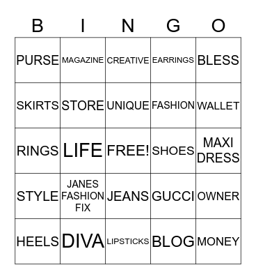 Fun @ JanesFashionFix.com Bingo Card