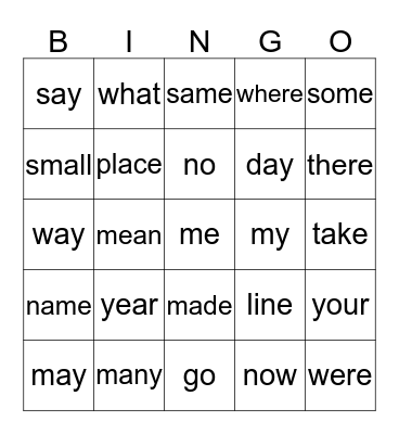 Sight words List # 7 Bingo Card