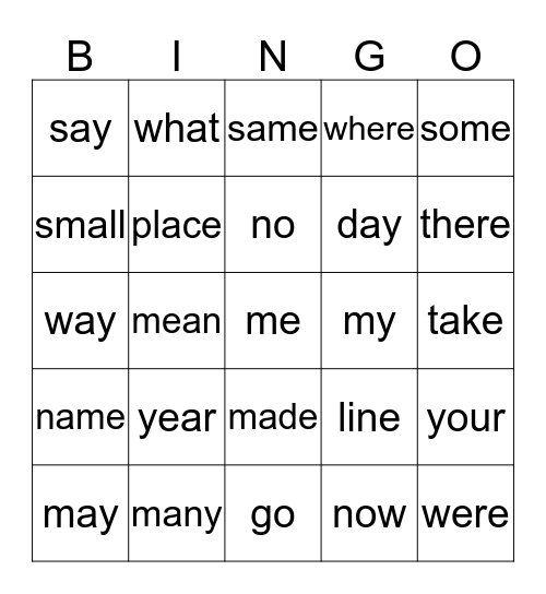 Sight words List # 7 Bingo Card
