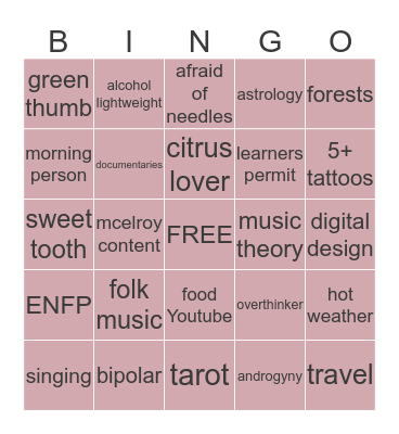 how similar are you to Alex Bingo Card