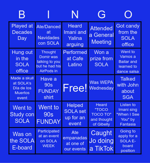 Society On Latino Affairs presents: Bingo Card