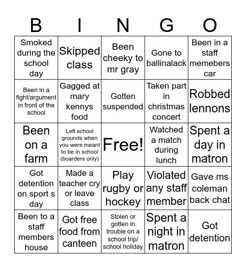 Wilsons Bingo Card