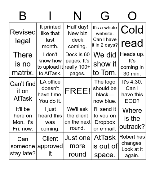 RAPP Bingo Card