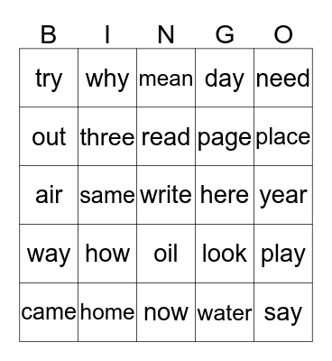 Sight Words List # 8 Bingo Card
