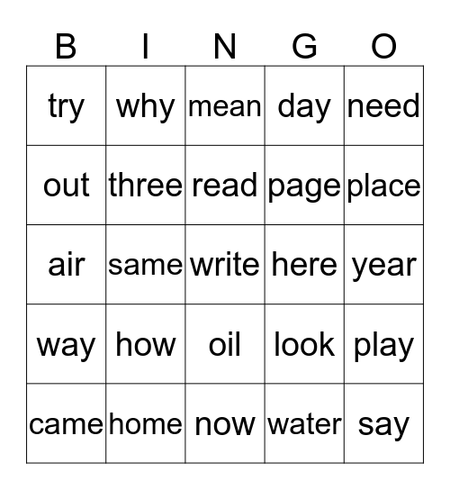 Sight Words List # 8 Bingo Card