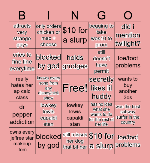 KATIE Bingo Card