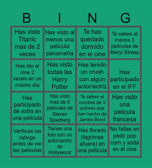 SILVER PRODUCTIONS Bingo Card