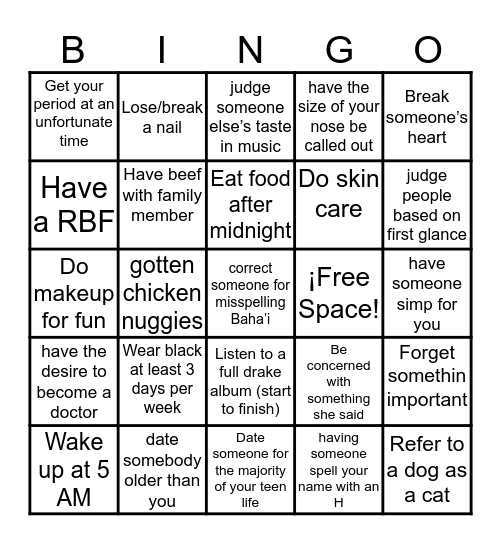 Sara Motamedi Bingo Card